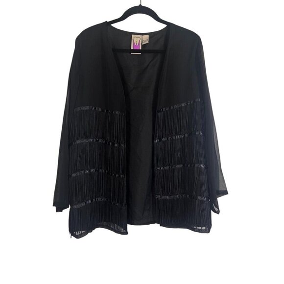 Anthony Jacket L Black Fringe Neutral Minimalist Western Preppy Cowgirl Rodeo - Picture 1 of 15